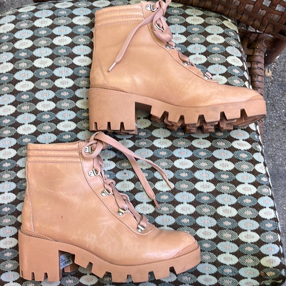 Aqua "Gilca" Block Heel Booties In Honey Beige - Picture 9 of 16